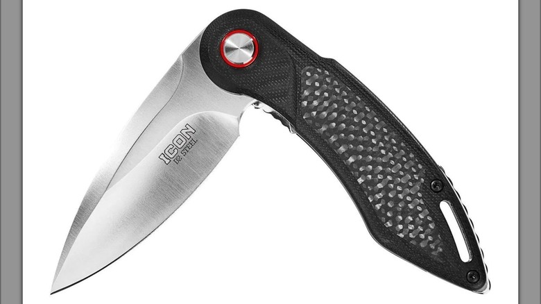 Detail image of the Harbor Freight Icon knife partially open.