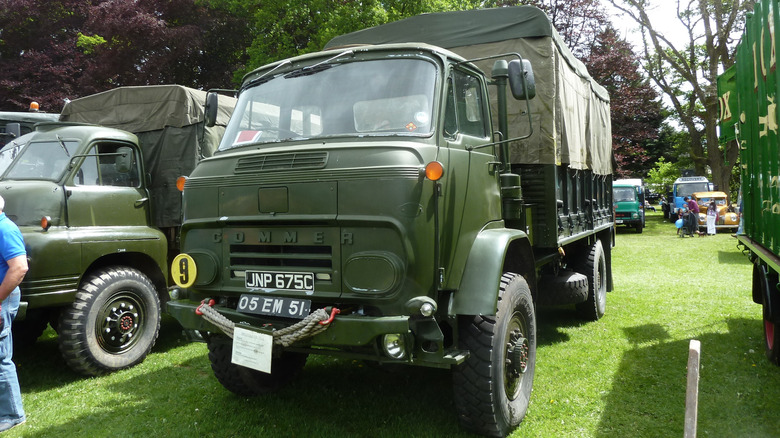 Front view of a 4x4 British 1960s Commer Military truck