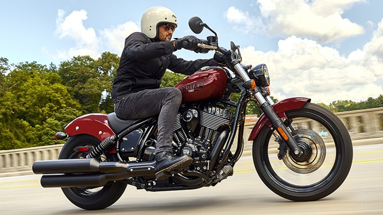 Person riding Indian motorcycle