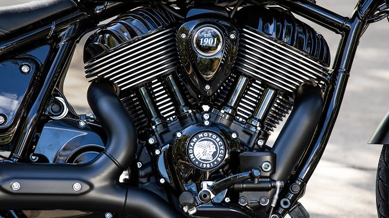 Indian V-twin engine block closeup