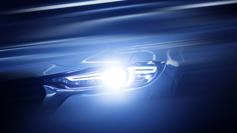 Close up of a modern Mazda headlight