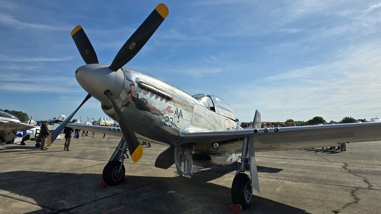 The North American P-51 Mustang "Miss Ava" parked on a tarmac at Air Legend 2025