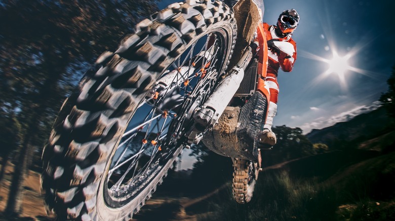 Dirt bike tire closeup