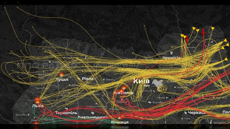 Visualisation of the drone (yellow) incursion into Poland