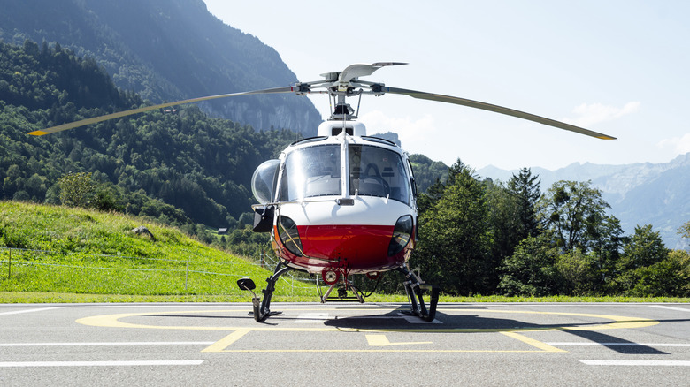 An emergency helicopter on a sunny day in Switzerland
