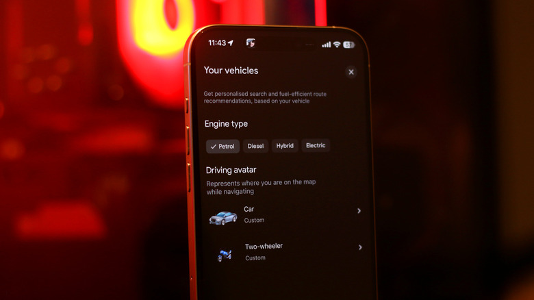 Google Maps vehicle customization settings