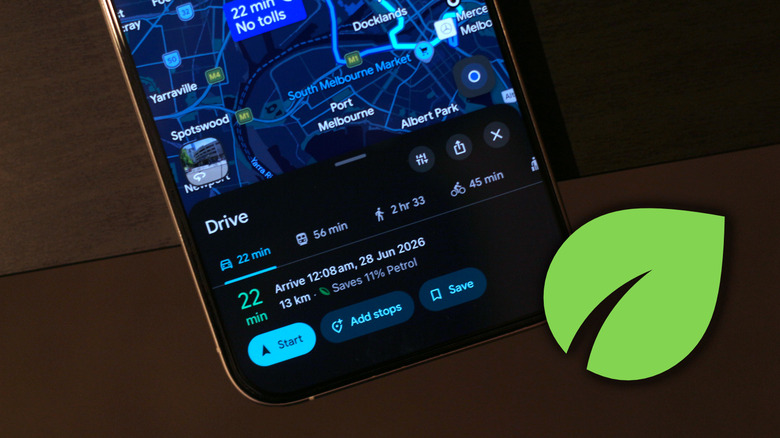 Google Maps with a leaf icon