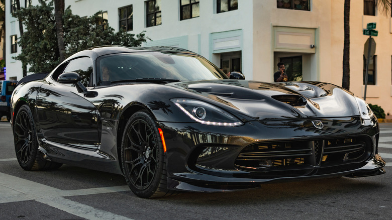 Black Dodge Viper on road