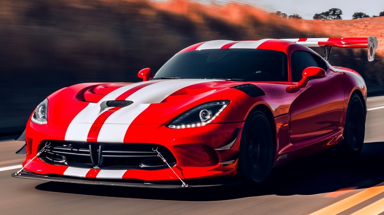 Red striped Dodge Viper road
