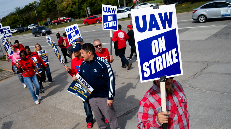 UAW members on strike