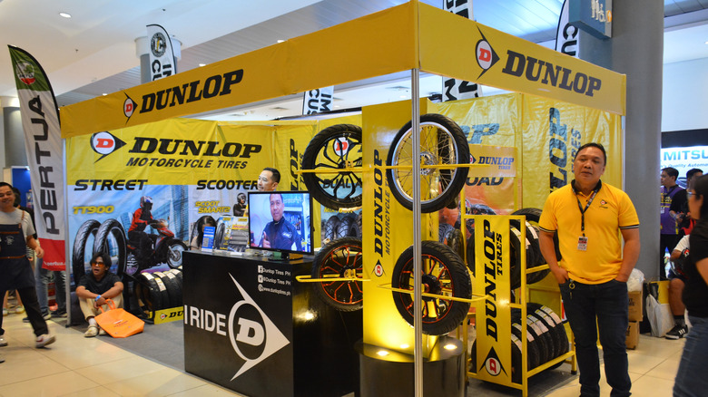 Dunlop motorcycle stand at a trade show