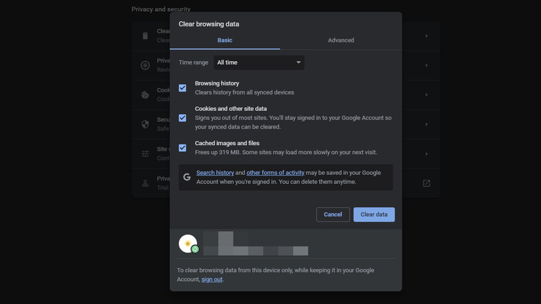 google chrome clear browsing data
