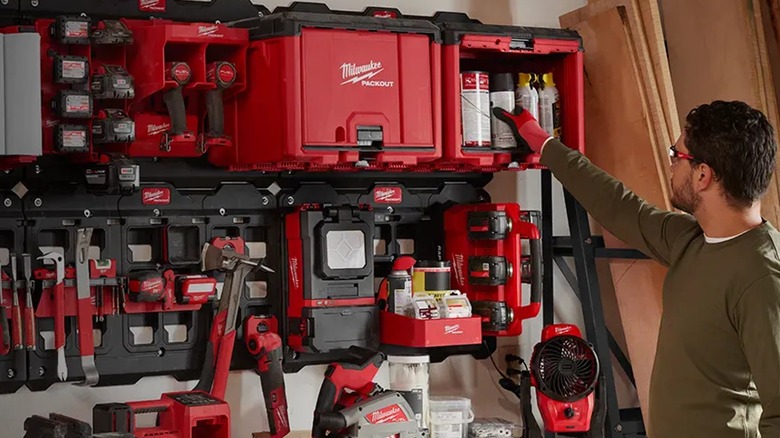 Man using Milwaukee tool rack