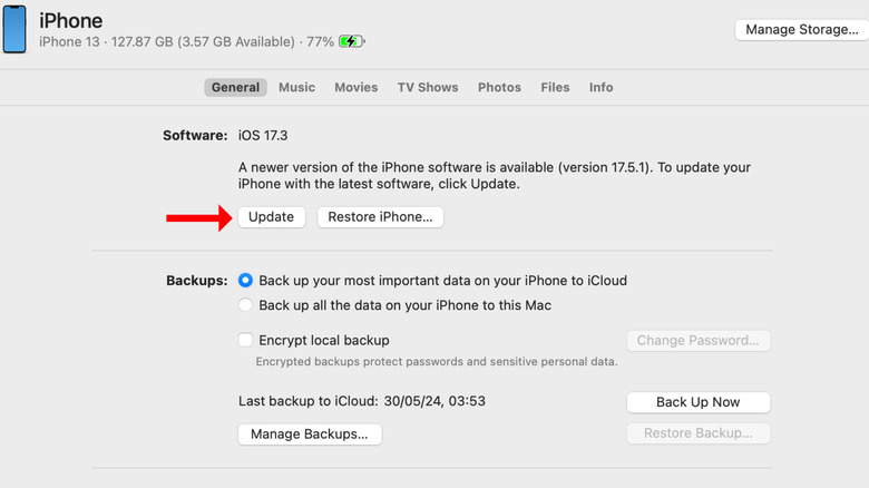 iPhone update on Mac
