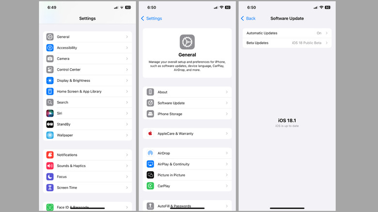 Software Update Option on iPhone