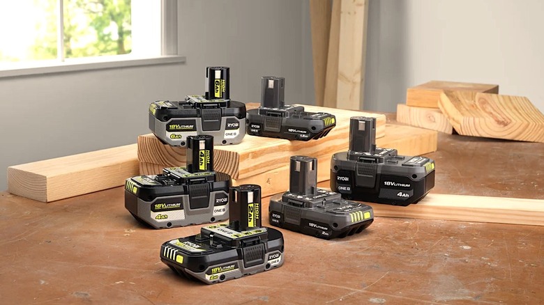 Picture displaying several Ryobi 18V battery packs