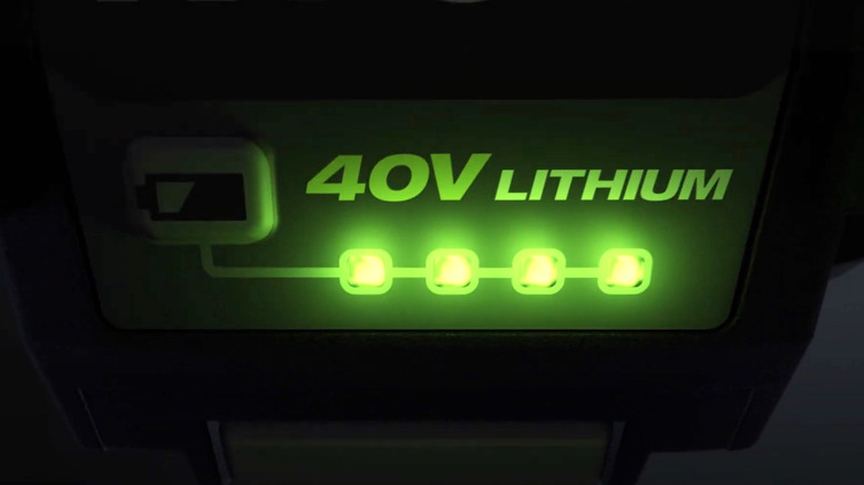 Ryobi 40V Lithium Ion Battery displaying full charge