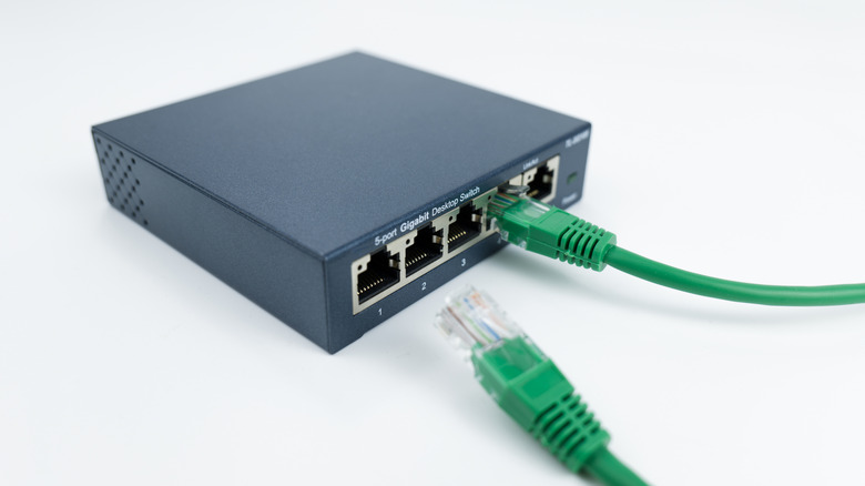 Ethernet switch box port on a white background