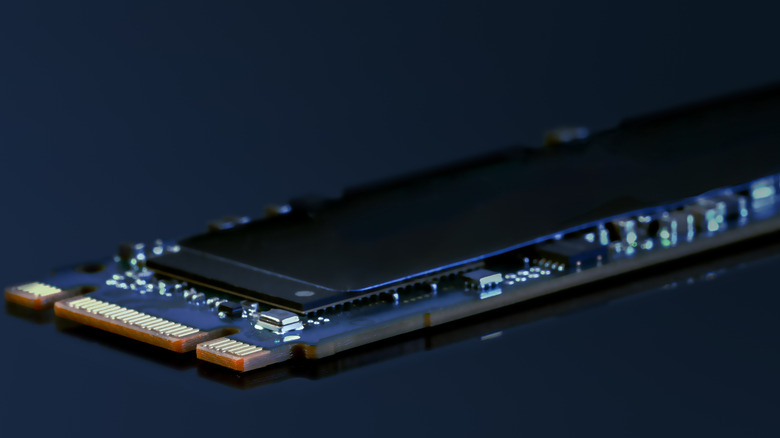 A close up of a SSD in a blue background