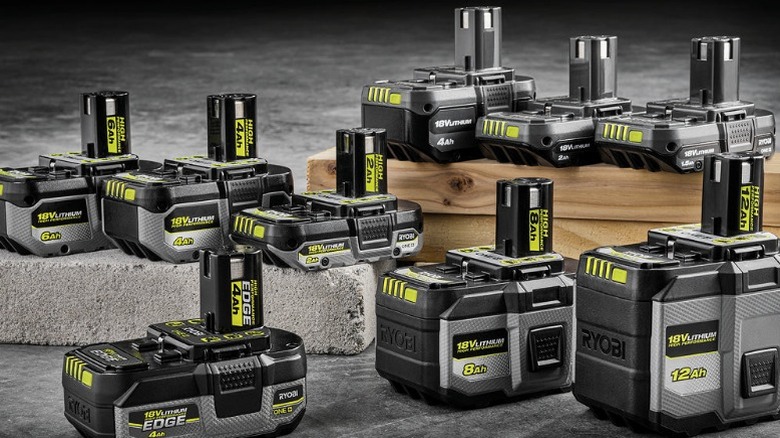 Ryobi batteries on concrete
