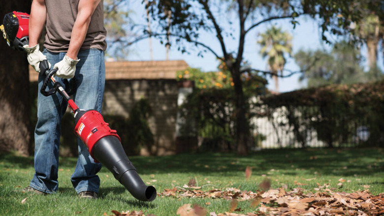 Blower attachment from TrimmerPlus in use