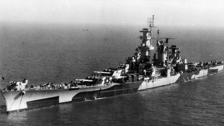 black and white image of USS Alaska in open water