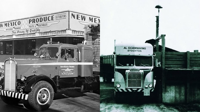split image: Kenworth separate sleeper and Frieghtlinger first overhead sleeper