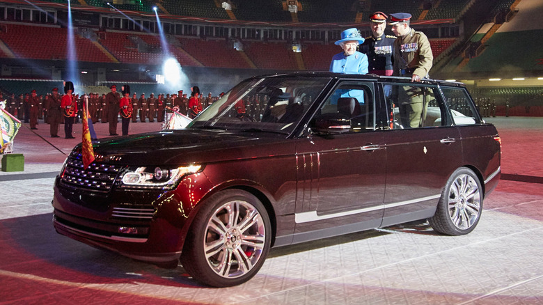 Queen Elizabeth II with the 2015 State Review Range Rover