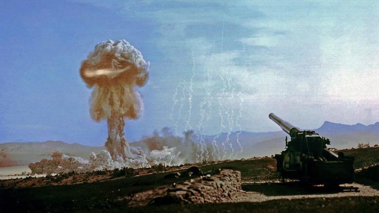 Cannon with nuclear explosion