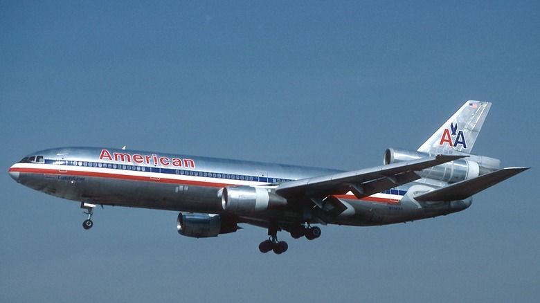 American Airlines DC-10 plane in the air