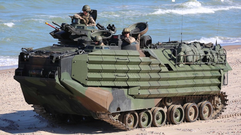 A USMC Amphibious Assault Vehicle on a beach