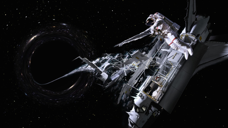 Spaghettification of a spaceship near black hole.