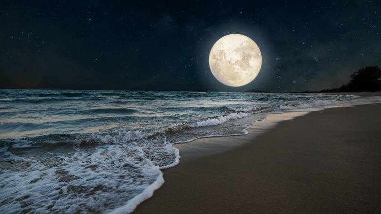 Moon over beach tides