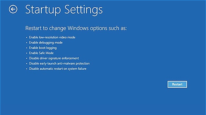 Startup Settings menu of Windows 11