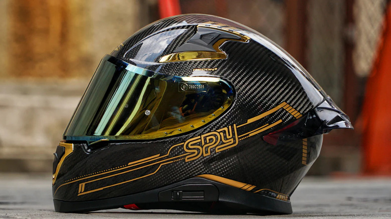 a Spyder carbon fiber motorcycle helmet