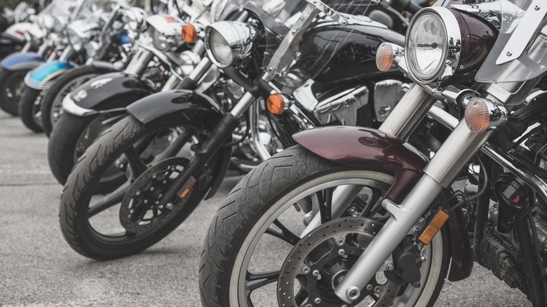 motorcycle handlebars lined up