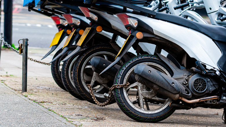 motorcycles chained together