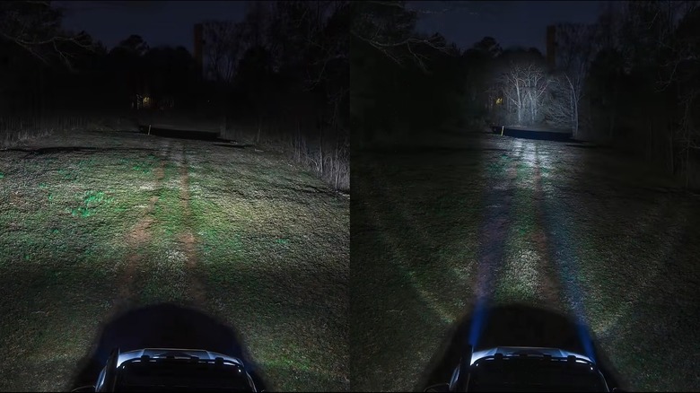 Split Image: Showcasing Different Vehicle Light Beam Patterns