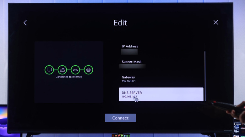 LG TV showing DNS server settings