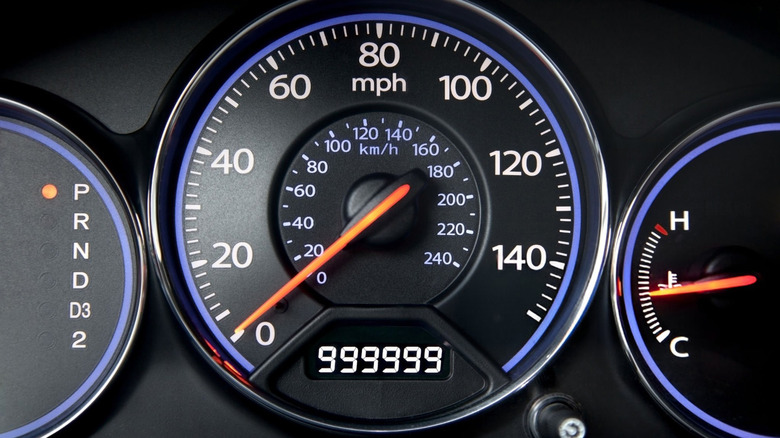 A vehicle's odometer about to hit 1 million miles