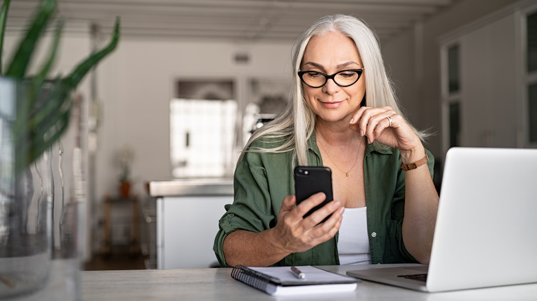 A woman using her phone