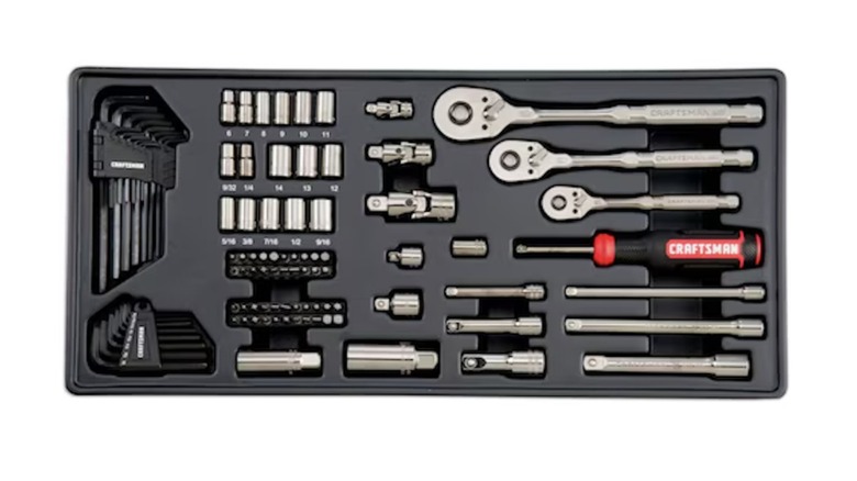Sockets and other components of the Craftsman Overdrive 284-piece mechanics tool set