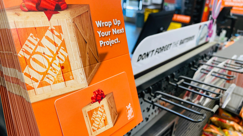 Closeup of a Home Depot gift card