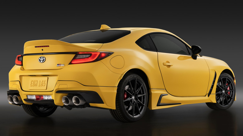 Rear quarter view of yellow 2026 Toyota GR86 Yuzu Special Edition