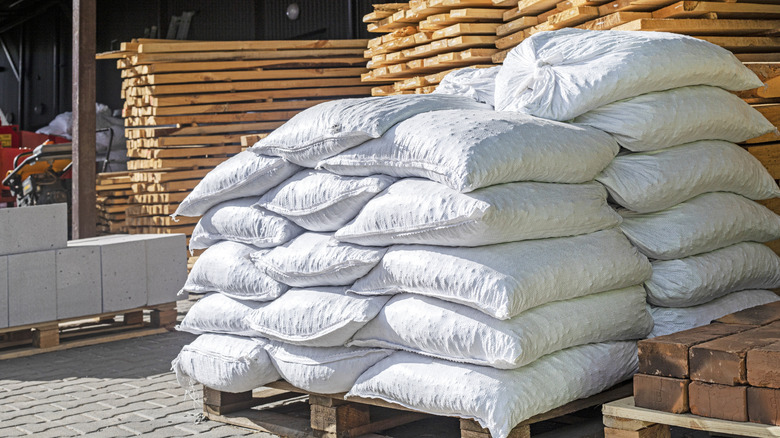 Building materials with bags of cement
