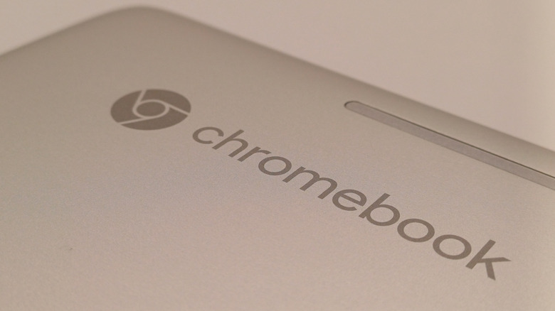 lose-up of a silver Chromebook laptop lid
