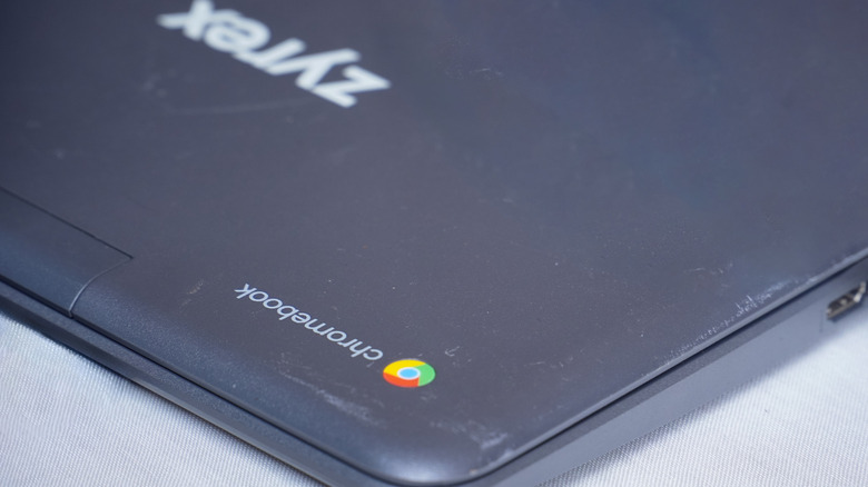 Zyrex Chromebook for Education on a white fabric
