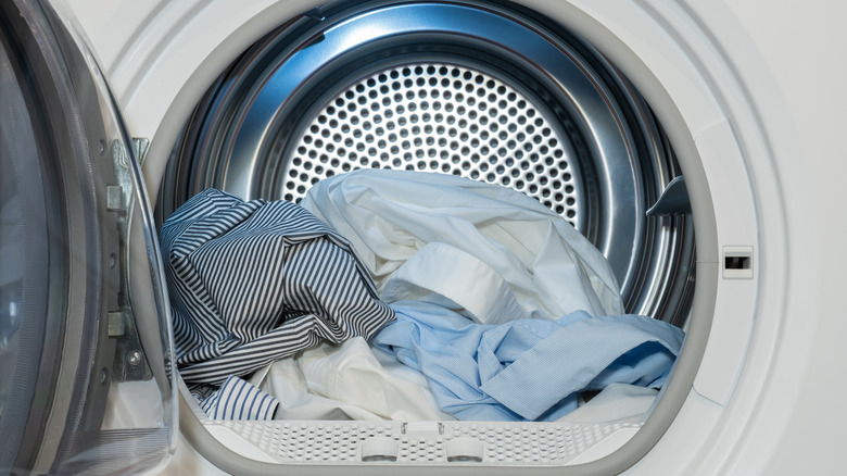 Clothes waiting to be dried in a dryer