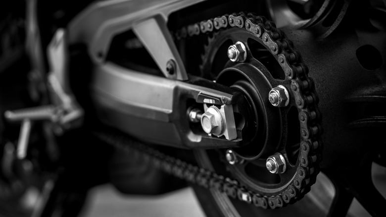 Close up of motorcycle chain