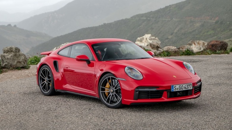 Porsche 911 Turbo S parked on a mountain road